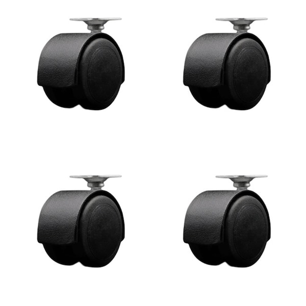 2'' Floor Safe Black Hooded Twin Wheel Caster Top Plate , 4PK